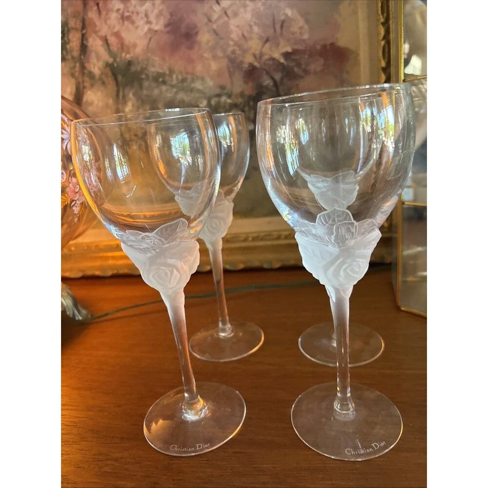 ONE Vintage Christian Dior 'Dior Rose' Frosted Crystal Wine Glass Discontinued